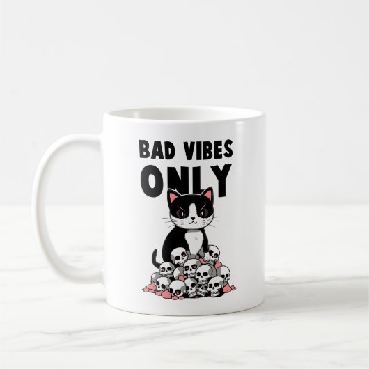 Mug "Bad Vibes Only" Drôle chat en colère (Gauche)