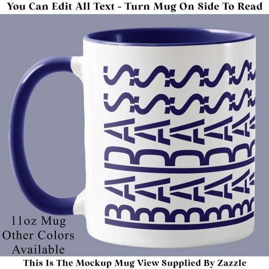 Mug BADASS Hidden Message Modern Trendy Typography 