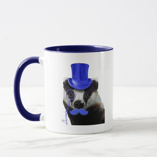 Mug Badger avec chapeau bleu et moustache (Gauche)