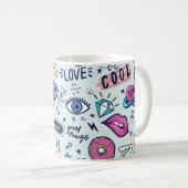 Mug Badges de patchs de mode. Motif sans couture avec (Devant droit)