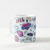 Mug Badges de patchs de mode. Motif sans couture avec (Devant gauche)