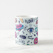 Mug Badges de patchs de mode. Motif sans couture avec (Centre)