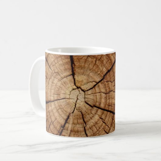 Mug Bagues en bois rustique Boug de café texturé (Devant gauche)