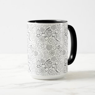 Mug Baie Fraise Cerise Noir Dessiné à la main Moderne.