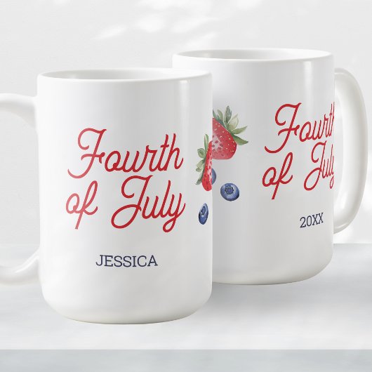 Mug Baies d'aquarelle 4 juillet script personnalisé