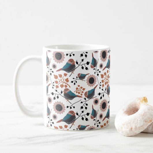 Mug Baies de poulet Fleurs de baies rose bleu rouille (Avec donut)