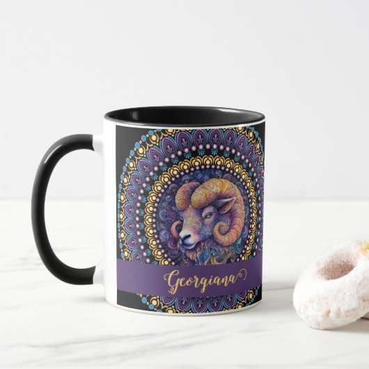 Mug Baies Whimsical personnalisées Zodiac Dot Mandala (Avec donut)