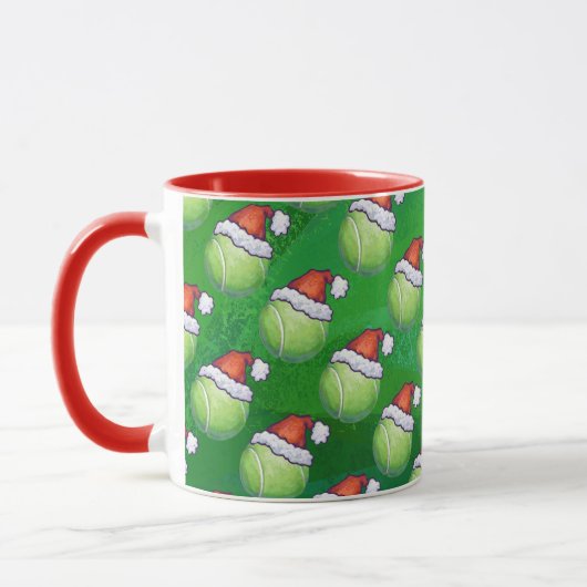 Mug Bal De Tennis Vert À Santa Hat Motif (Gauche)