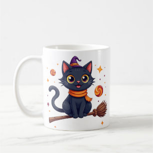 Mug balai de sorcière avec un chaton noir mignon p