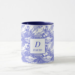Mug Baleine à bosse bleu et blanc monogramme