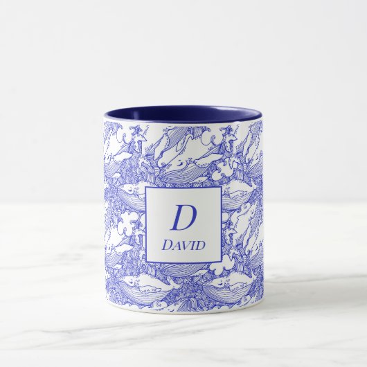Mug Baleine à bosse bleu et blanc monogramme (Centre)