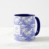 Mug Baleine à bosse bleu et blanc monogramme (Devant droit)