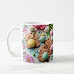 Mug Balises en bois rustique avec oeufs peints de Pâqu