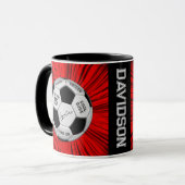 Mug Balle de football personnalisée rouge Anniversaire (Devant gauche)