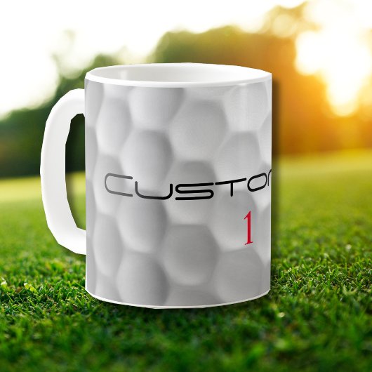 Mug Balle de golf blanche texturée avec nom et numéro 