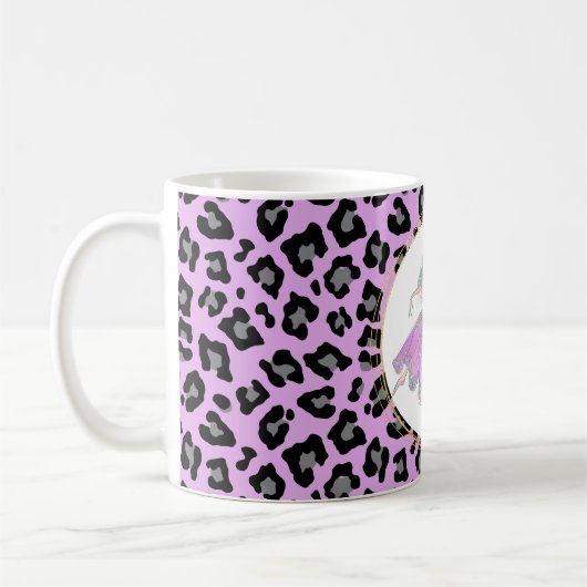 Mug Ballerina en rose sur motif de fourrure de léopard (Gauche)