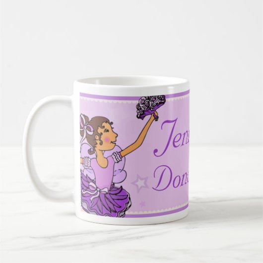 Mug Ballerina violet cheveux foncés nom ballet classe  (Gauche)
