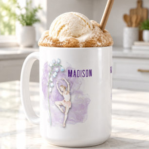 Mug Ballerine et fleurs de muguet sur fond violet