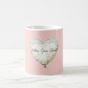 Mug Ballon en forme de cœur en faux dentelle rose blan