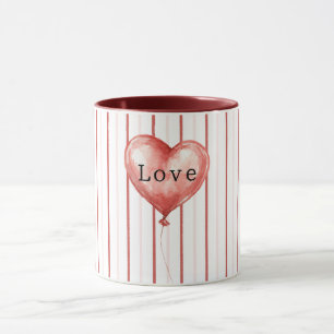 Mug Ballon en forme de cœur rouge rose blanc rayé