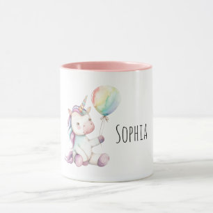 Mug Ballon Licorne Blanc Violet Nom
