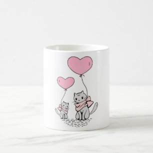 MUG BALLONS COEUR ROSE VALENTINE AVEC CUISINE GRIS