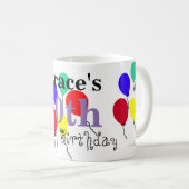 Mug Ballons de 10e anniversaire violets Nom à tout ÂGE (Devant droit)