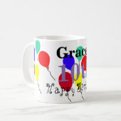 Mug Ballons de 10e anniversaire violets Nom à tout ÂGE (Devant gauche)