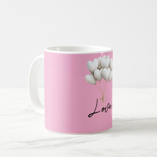 Mug Ballons de Coeur Blanc Rose Aimer (Devant gauche)