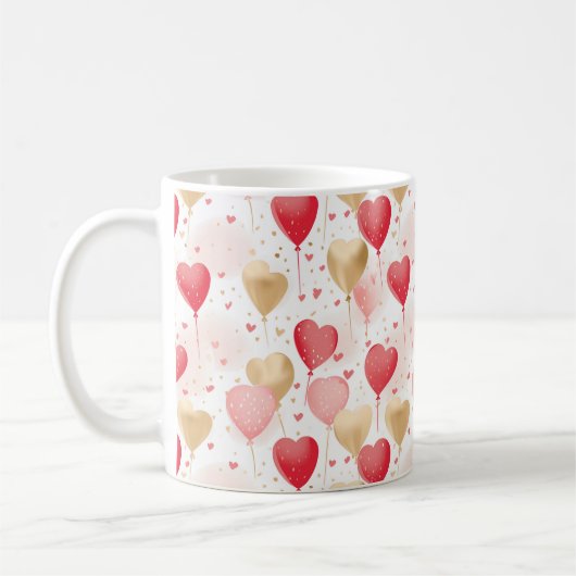 Mug Ballons de coeur rose et or de Valentine (Gauche)