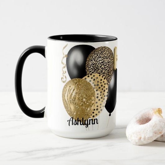 Mug Ballons d'or personnalisés Joyeux 18e anniversaire (Avec donut)