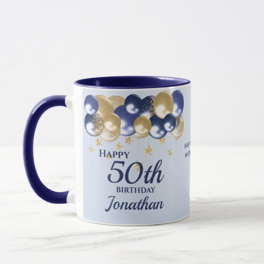 Mug Balloons en or pour 50e anniversaire Navy (Gauche)
