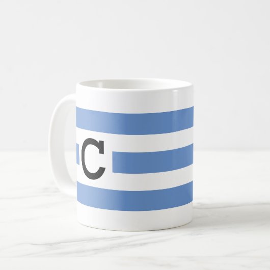 Mug Bande blanche bleu clair moderne monogrammée (Devant gauche)