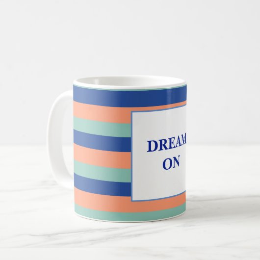 Mug Bande de texte orange et bleu (Devant gauche)