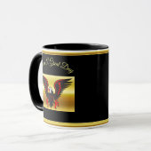 Mug Bande dessinée Aigle noir et rouge avec feuille d' (Devant gauche)