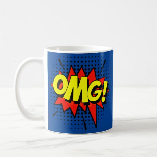 Mug Bande dessinée Art Bleu Rouge Jaune OMG Nouveauté  (Gauche)