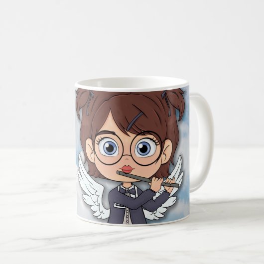 Mug Bande dessinée d'ange musical avec flûte (Devant droit)