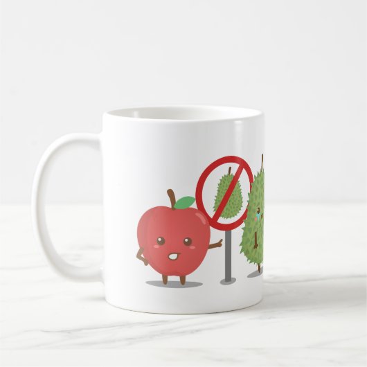Mug Bande dessinée, fruit défendu, Apple et durian (Gauche)