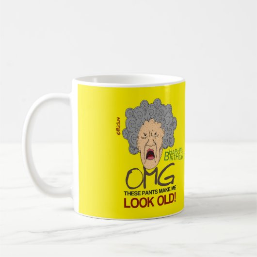 Mug Bande dessinée jaune grincheuse d'anniversaire de (Gauche)