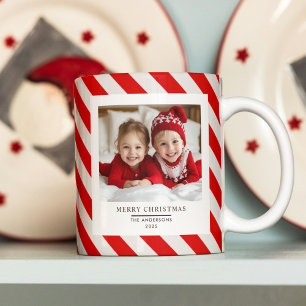 Mug "Bande rouge avec photo Joyeux Noël et nom