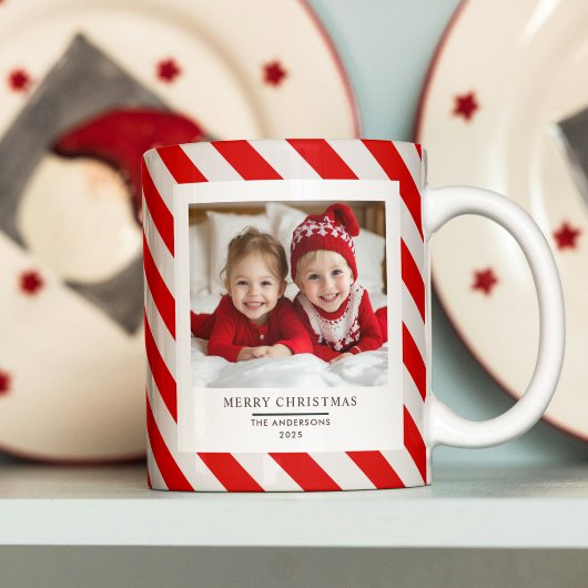 Mug "Bande rouge avec photo Joyeux Noël et nom