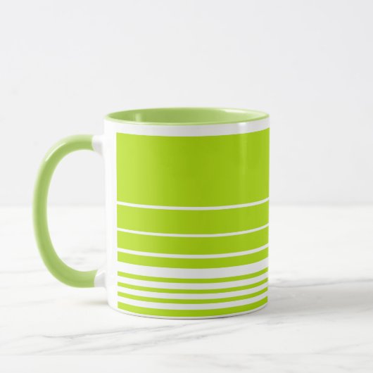 Mug Bandes complexes en vert citron et blanc (Gauche)