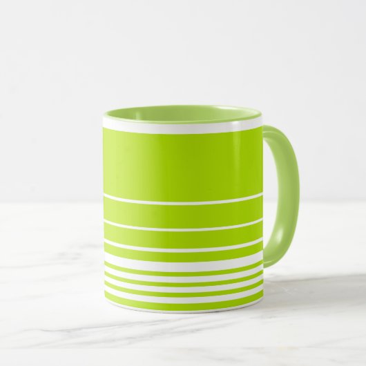Mug Bandes complexes en vert citron et blanc (Devant droit)