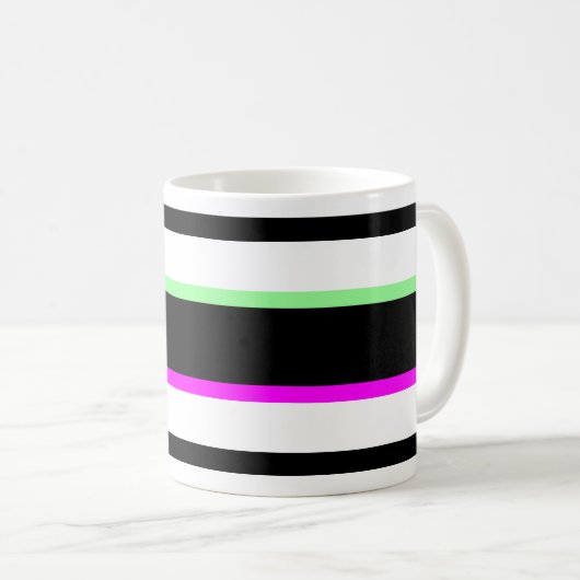 Mug Bandes contrastées pop art noir blanc fluo chic. (Devant droit)