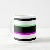 Mug Bandes contrastées pop art noir blanc fluo chic. (Devant gauche)