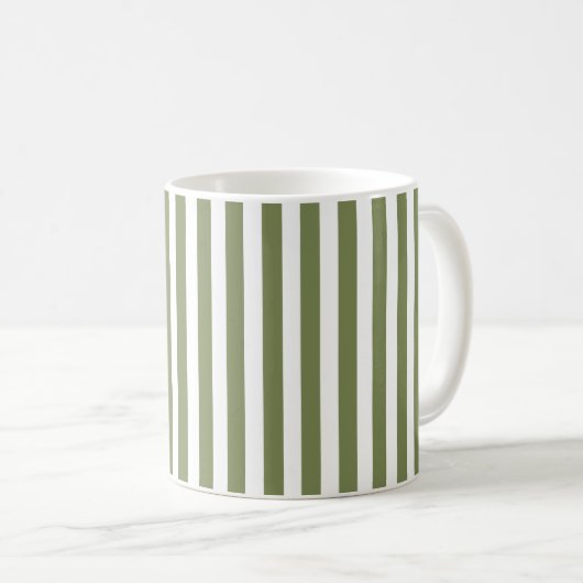 Mug Bandes de bonbons vert olive et blanc (Devant droit)