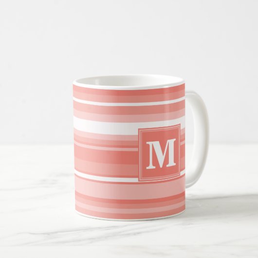 Mug Bandes de corail monogramme (Devant droit)
