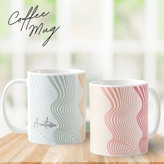 Mug Bandes de couleur ondulée avec votre NOM | élégant