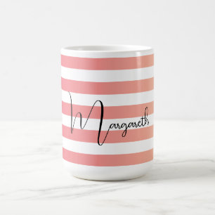 Mug Bandes de dégradé rose personnalisées Nom noir
