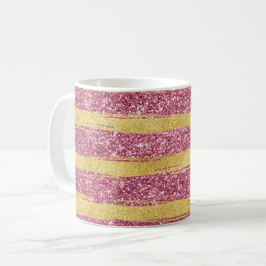 Mug Bandes de Glitterie Rose Gold Faux (Devant gauche)